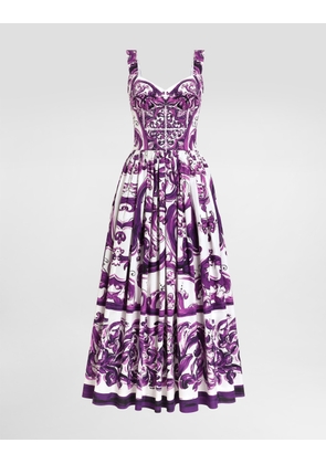 Dolce & Gabbana Long Poplin Dress With Majolica Print - Woman Dresses Multicolor 48