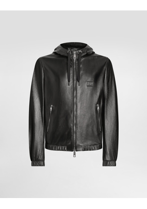 Dolce & Gabbana Leather Jacket With Hood And Branded Tag - Man Coats And Jackets Black Leather 46