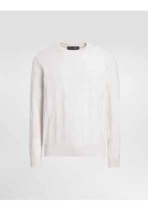 Dolce & Gabbana Silk Round-neck Sweater With All-over Dg Logo Embroidery - Man Sweaters And Cardigans White 56