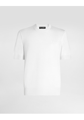 Dolce & Gabbana Silk Round-neck Sweater With Dg Embroidery - Man Sweaters And Cardigans White 52