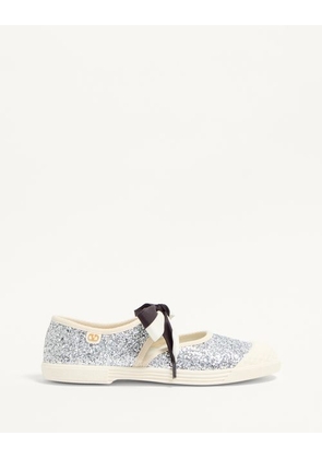 Valentino Garavani Bay By Bay Ballerina Trainers In Glitter Fabric Woman SILVER 35