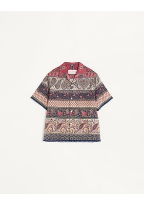 Valentino Bowling Shirt In Cotton Muslin With Voyage Imaginaire Print And Passementerie Trims Man MULTICOLOUR 44