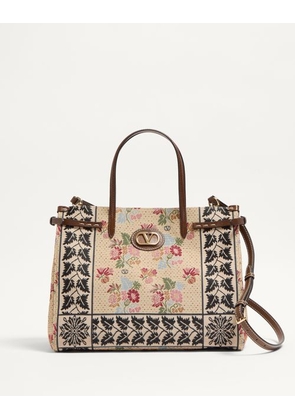 Valentino Garavani Valentino Garavani Antibes Medium Shopping Bag In Jacquard And Karung Fabric Woman MULTICOLOUR/TOBACCO UNI