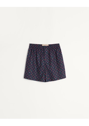 Valentino Cotton Poplin Bermuda Shorts With Cherryfic Print Man BLUE 44