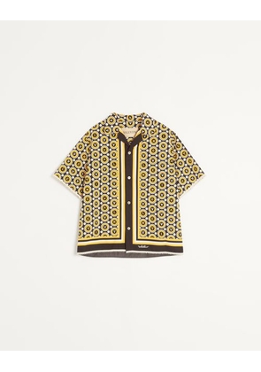 Valentino Cotton Poplin Bowling Shirt With Bulles Royales Print Man BLACK/YELLOW/IVORY 44