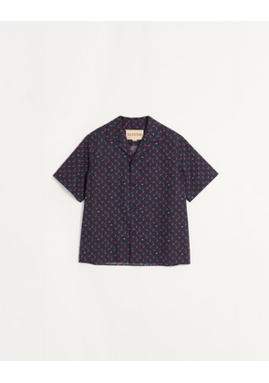Valentino Cotton Poplin Bowling Shirt With Cherryfic Print Man BLUE 44