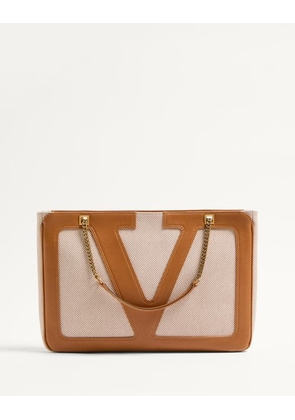 Valentino Garavani Valentino Garavani Viva Superstar Medium Canvas Shopping Bag Woman NATURAL/SPICE UNI