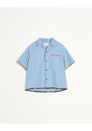 Valentino Denim Bowling Shirt With Floral Print Trim Man DENIM 44
