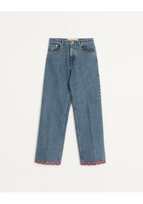 Valentino Denim Trousers With Printed Border Man BLUE 28