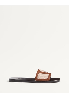 Valentino Garavani Viva Superstar Slide Sandal In Canvas Fabric And Nappa Leather Man NATURAL/TOBACCO 39