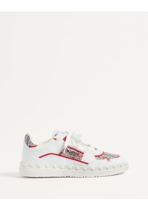 Valentino Garavani Freedots Low-Top Trainer In Calfskin And Voyage Imaginaire Fabric Man WHITE/MULTICOLOUR/CORAL 38
