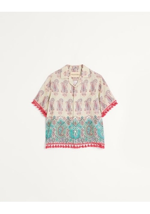 Valentino Lightweight Linen Bowling Shirt With Voyage Imaginaire Print Man MULTICOLOUR 44