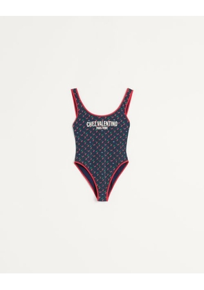 Valentino Lycra Swimsuit With Cherryfic Print Woman NAVY/CHERRY RED L