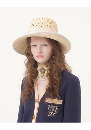 Valentino Garavani Vlogo Signature Hat In Perforated Panama Woman NATURAL 56