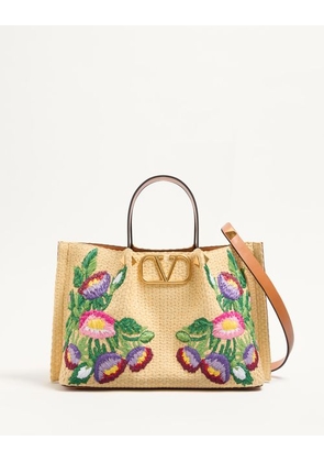 Valentino Garavani Medium Shopping Bag In Raffia With Floral Embroidery Woman NATURAL/MULTICOLOUR UNI