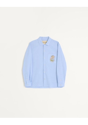 Valentino Oxford Cotton Shirt With Floral Embroidery Man AZURE 44