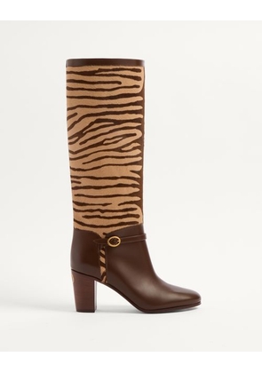 Valentino Garavani Pattie Boot In Pony-Effect Calfskin 75Mm Woman BEIGE/TOBACCO 36