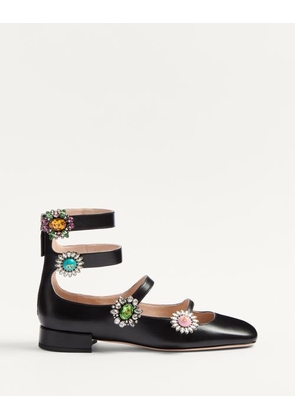 Valentino Garavani Preshoes Ballerinas With Straps In Kidskin With Jewel Buttons 20Mm Woman BLACK/CRYSTAL/MULTICOLOUR 36