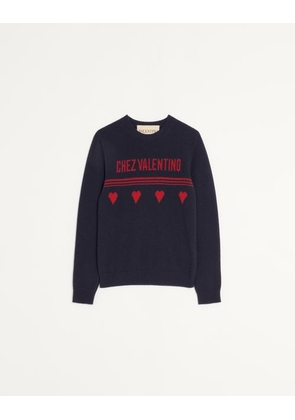 Valentino Wool Jumper With Chez Valentino Jacquard Motif Man BLUE/RED L