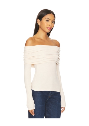 Enza Costa Silk Rib Long Sleeve Off-shoulder Top in Beige. Size L. Also in M, S.