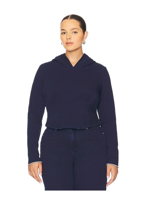 Good American Jeanius Corset Hoodie in Blue. Size L. Also in M, S, XS, XXL/2X, XXXL/3X, XXXXL/4X.
