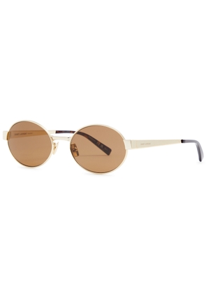 Saint Laurent Oval-frame Women's Designer Sunglasses - Gold - One Size