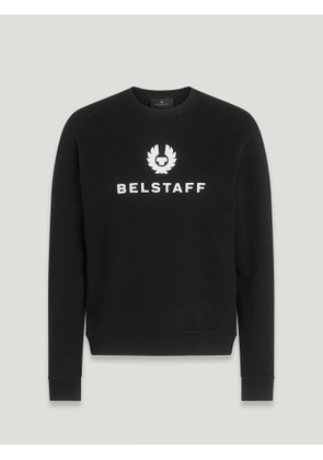 Belstaff Signature Crewneck Sweatshirt Men's Cotton Fleece Black / Off White Size XL