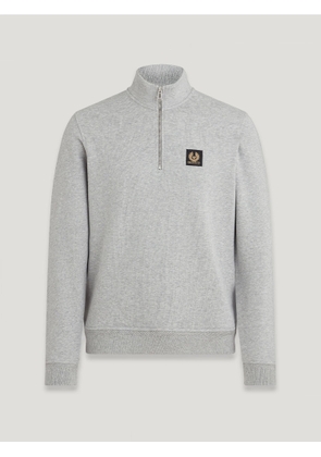 Belstaff Quarter Zip Sweatshirt Men's Cotton Fleece Old Silver Heather Size S