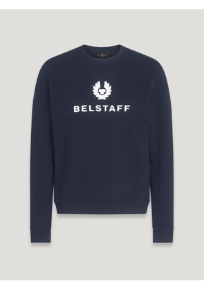 Belstaff Signature Crewneck Sweatshirt Men's Cotton Fleece Dark Ink Size S