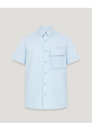 Belstaff Scale Short Sleeve Shirt Men's Garment Dye Cotton Sky Blue Size L