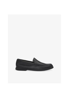 Mens Boss Almond-Toe Grained-Leather Moccasin Loafers