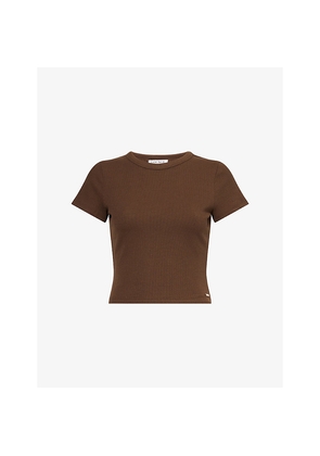 Womens Lounge Underwear Waffle Baby Round-Neck Stretch-Woven T-Shirt