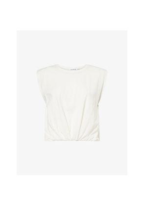 Womens Good American Sleeveless Puffball Cotton and Linen Top