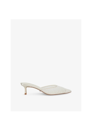 Womens Dune Cuddling Embellished Kitten-Heel Mesh Mules