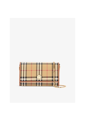 Womens Burberry Check-Print Woven Wallet On Chain