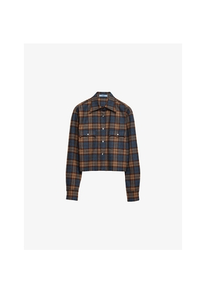 Womens Prada Checked Patch-Pocket Wool Shirt