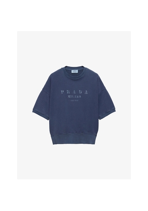 Womens Prada Logo-Print Short-Sleeve Cotton-Jersey Sweatshirt