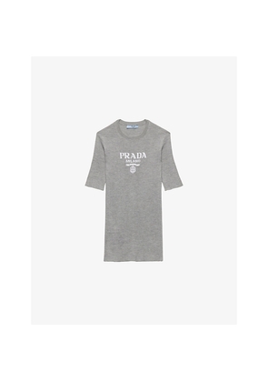 Womens Prada Logo-Intarsia Crew-Neck Silk Knitted Top