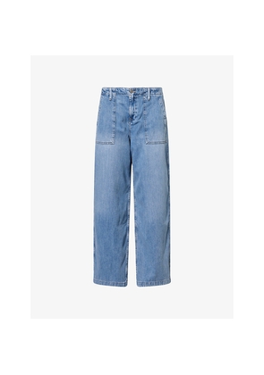 Womens Good American Lite Wide-Leg Mid-Rise Denim-Blend Jean