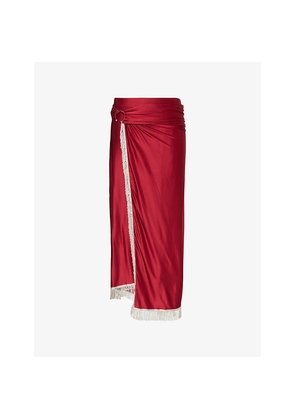 Womens Rabanne Draped Fringed Stretch-Jersey Midi Skirt