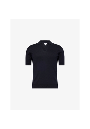 Mens Sunspel V-Neck Fine Ribbed Knitted Polo Top