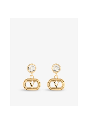 Womens Valentino Garavani Ovalette Gold-Plated Brass and Crystal Earrings