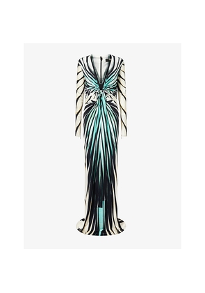 Womens Roberto Cavalli Plunge Ruched Stretch-Woven Maxi Dress