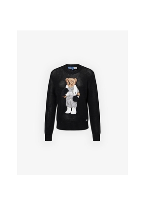Womens Polo Ralph Lauren Embroidered Boxing Bear Open Knit Jumper
