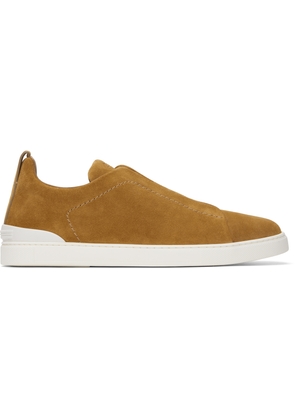 ZEGNA Tan Suede Triple Stitch Sneakers