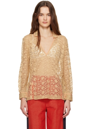 Bode Beige Attic Lace Blouse