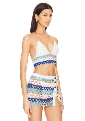 My Beachy Side Hand Crochet Low Cut V Neck Crop Top in Ivory. Size L. Also in M.