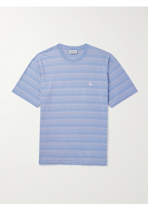 Carhartt WIP - Brodine Logo-Embroidered Striped Cotton-Jersey T-Shirt - Men - Blue - XS