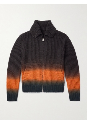 Sacai - Dégradé Garment-Dyed Ribbed Wool Zip-Up Cardigan - Men - Brown - 1