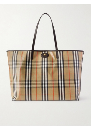 Burberry - Full-Grain Leather-Trimmed Checked Coated-Canvas Tote Bag - Men - Neutrals
